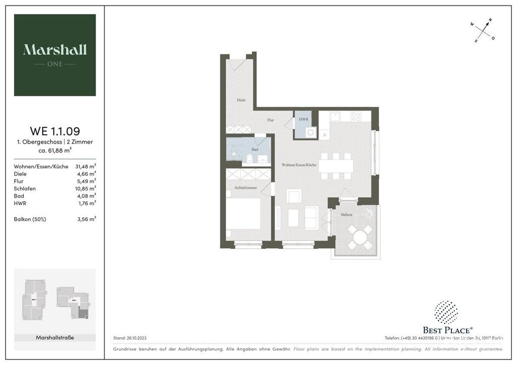 Престижная квартира 61 м2 в продажа Marshallstraße, 1, Берлин