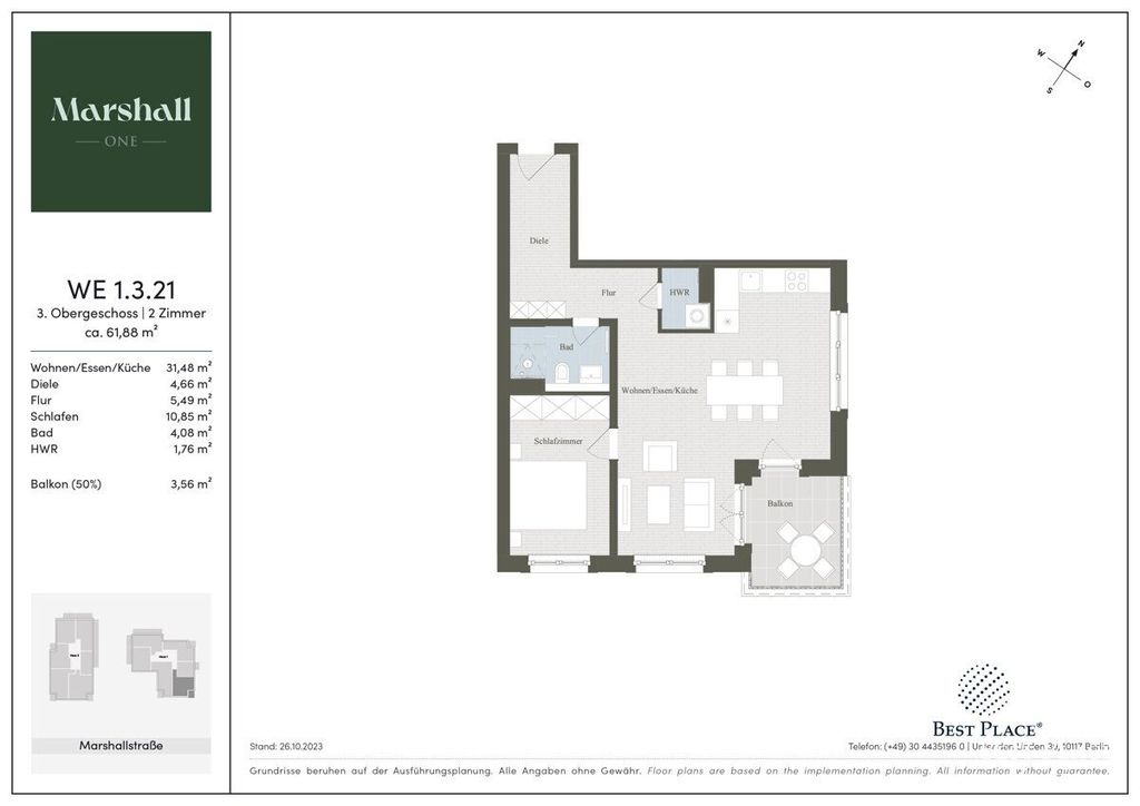 Престижная квартрира 61 м2 в продажа Marshallstraße, 1, Берлин